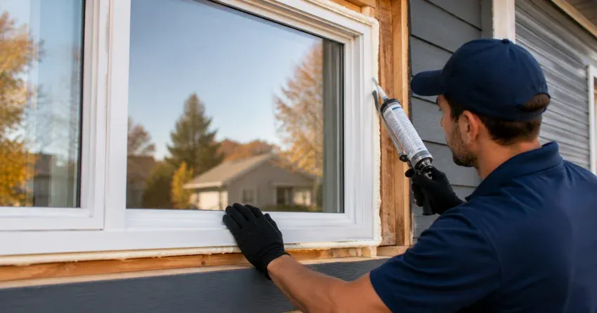 technician installing a new vinyl window in Winnipeg