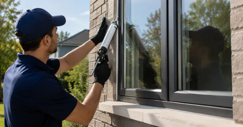 Aluminum window frame with double glazed insulated glass unit installed in a residential wall in Winnipeg