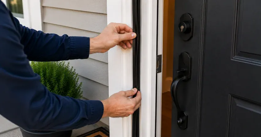 technician performing light test on door seal in Meadowood, Winnipeg