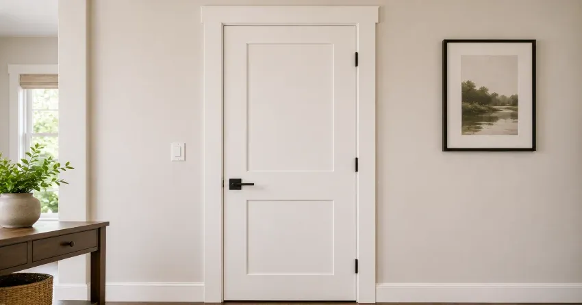 upgraded interior door with shaker panel and matching trim