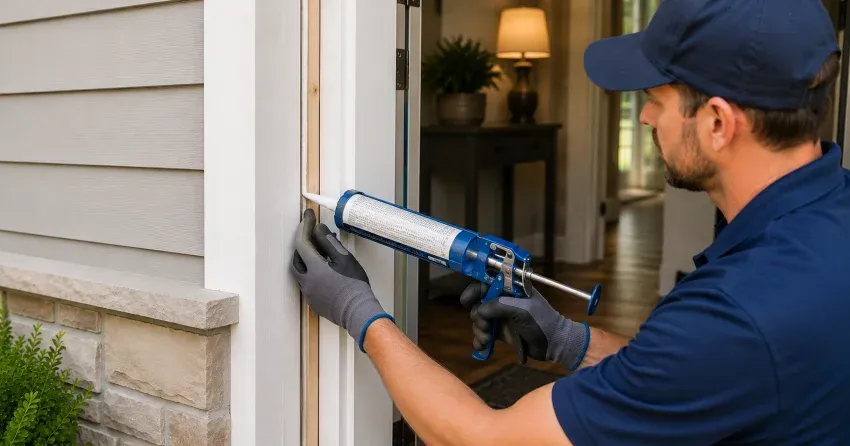 technician installing new pre-hung door system