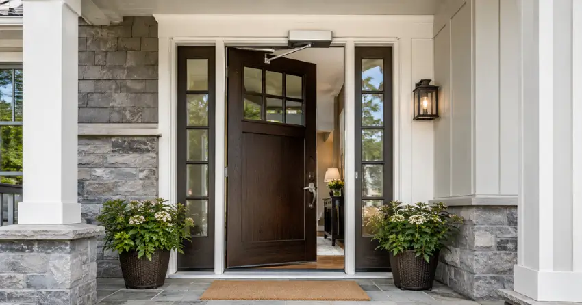 residential automatic door opener installed on exterior entry door in Winnipeg