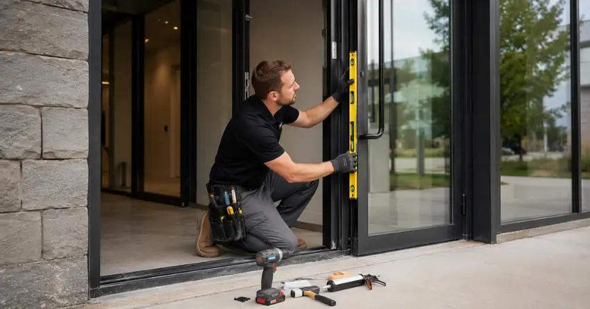 commercial glass door frame installation Burrows Central, Winnipeg