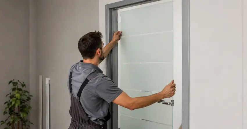 frosted glass interior door panel installation in Buchanan, Winnipeg