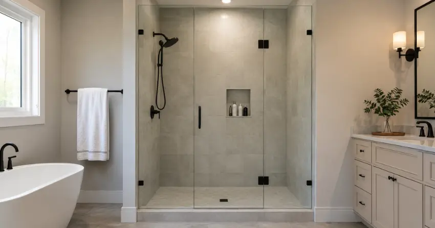 new frameless glass shower door installed in Winnipeg