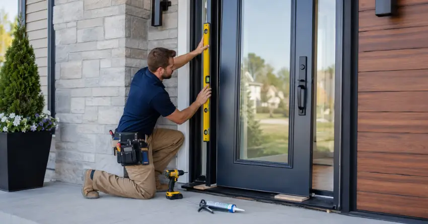 glass outside door installation with energy-efficient double-pane glazing in Burrows-Keewatin, Winnipeg