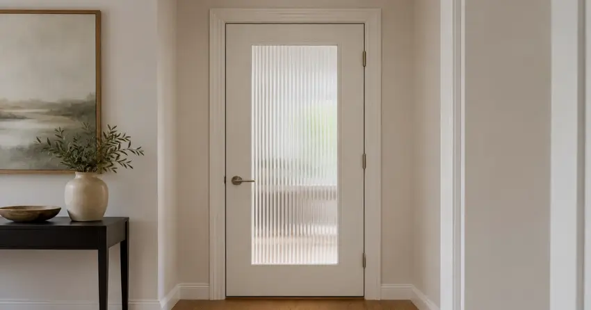 interior door with fluted glass panel in hallway