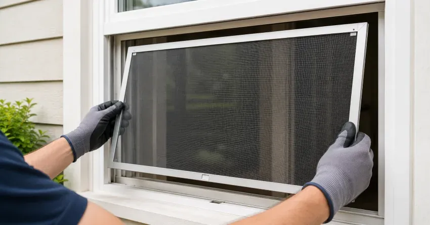 technician repairing a window sash and balance system in Alpine Place, Winnipeg