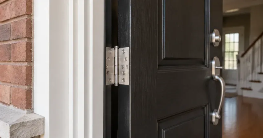 technician repairing a front door lock and frame in Booth, Winnipeg
