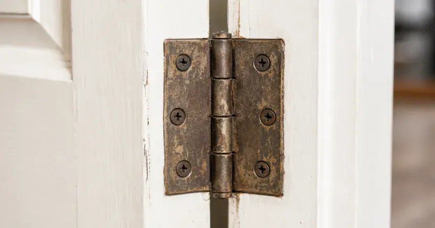 technician adjusting a sagging door hinge in Winnipeg